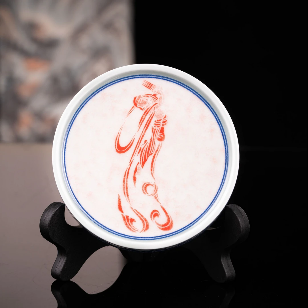 优质高岭土景德镇七丞堂青花拓片三兔飞天陶瓷茶具盖托盖置白瓷