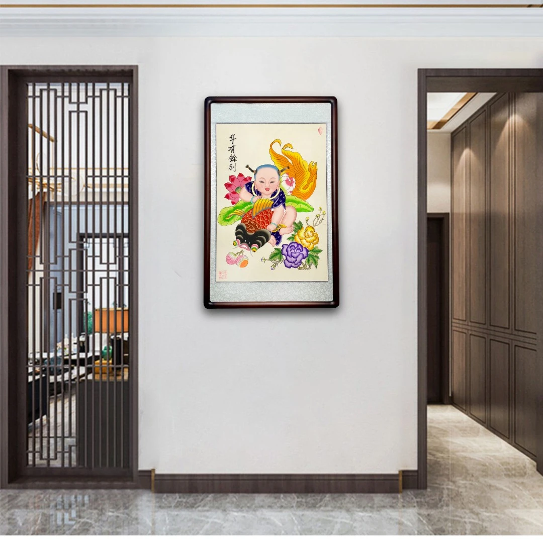 年有余利杨柳青精品年画家居挂画新店开业实木框非遗国粹沙发背景
