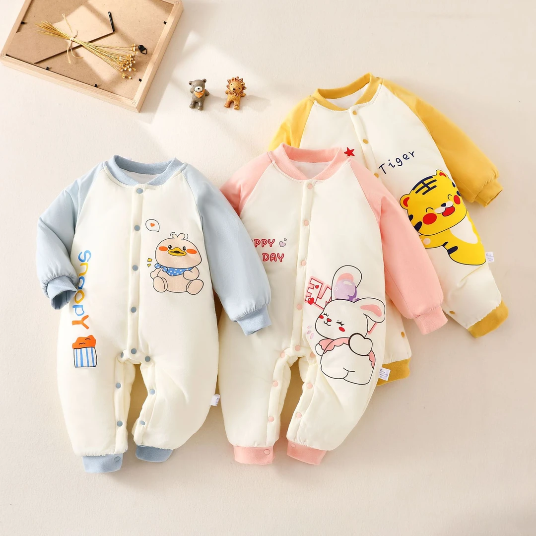 婴儿棉衣服冬装连体衣加厚秋冬季套装新生儿夹棉哈衣宝宝保暖棉服