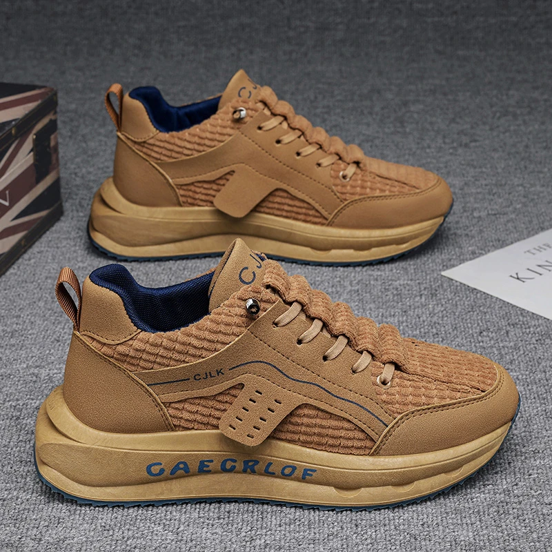 啄木鸟官方官网正品男鞋秋季2025新款内增高灯芯绒运动休闲鞋男士