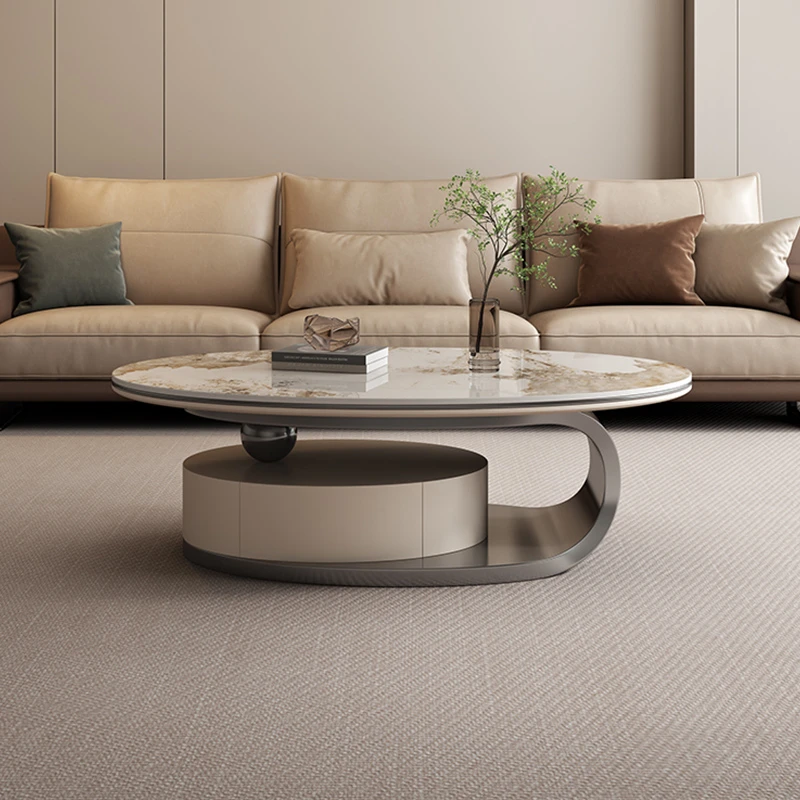 轻奢岩板茶几客厅家用小户型简约现代高级感椭圆形茶几意式烤漆