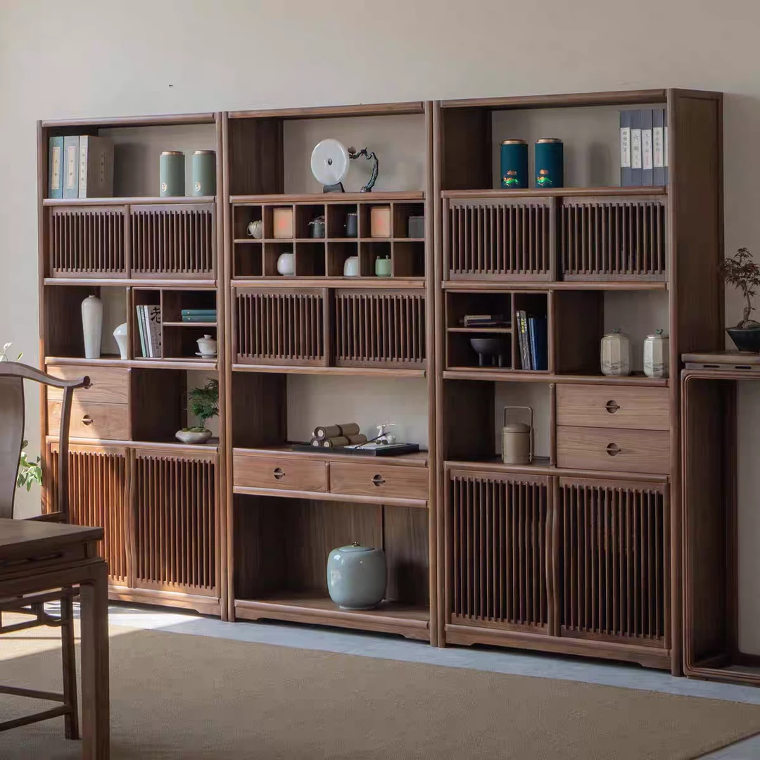 北方老榆木博古架新中式实木置物架多宝阁书架展示柜茶室茶叶柜