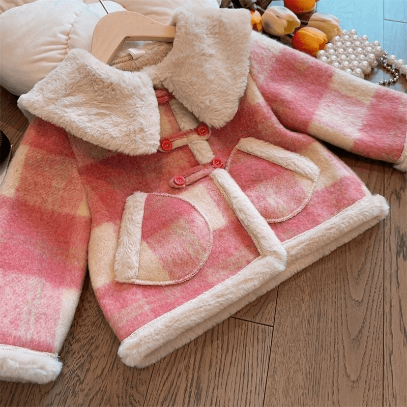 巴拉甄选2023韩版女童毛毛衣外套冬装新款洋气时髦保暖女宝宝加绒