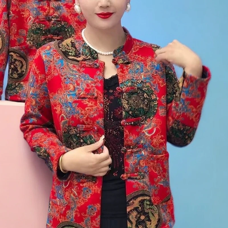 加绒秋冬新款中老年保暖长袖打底开衫妈妈民族盘扣复古上衣外套