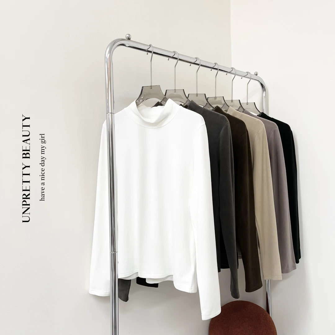 今婷【优可丝】百搭简约纯色秋冬叠穿高领打底长袖T恤-M23403302