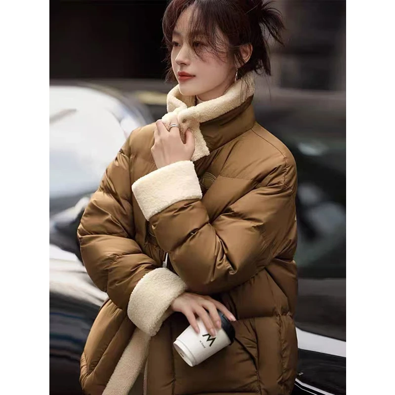 2024冬季新款立领时尚女韩系小个子拼接短款百搭洋气外套女