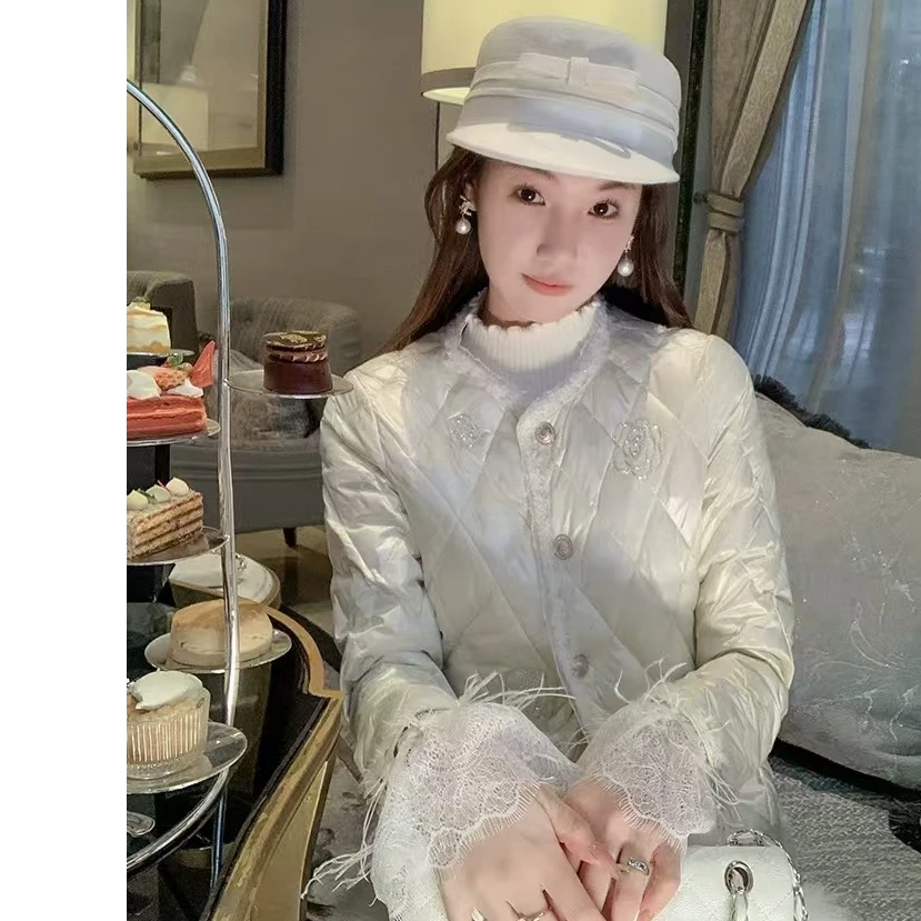 菱格保暖外套女2024冬季新款小香风气质高端名媛风棉服外套