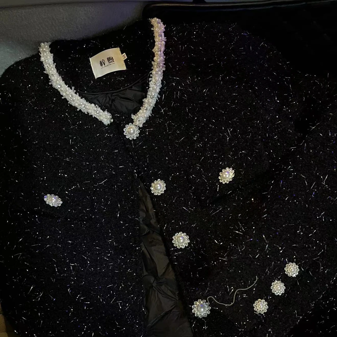 【安妮老板】小香风外套女白色富家千金短款珍珠领感气质上衣