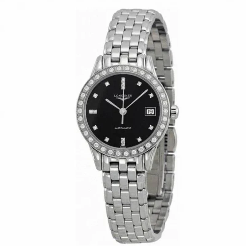 99新 Longines/浪琴 军旗274/全套/黑盘满钻/表径26mm/公价27100
