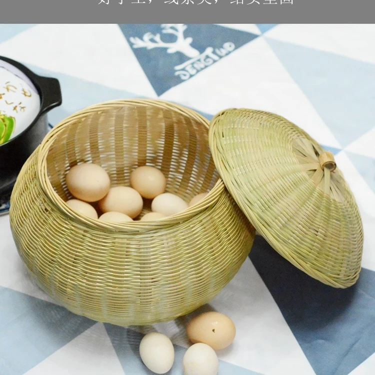 竹编南瓜篮大号送中号茶叶罐家用竹制品带盖手工竹篮零食收纳篮