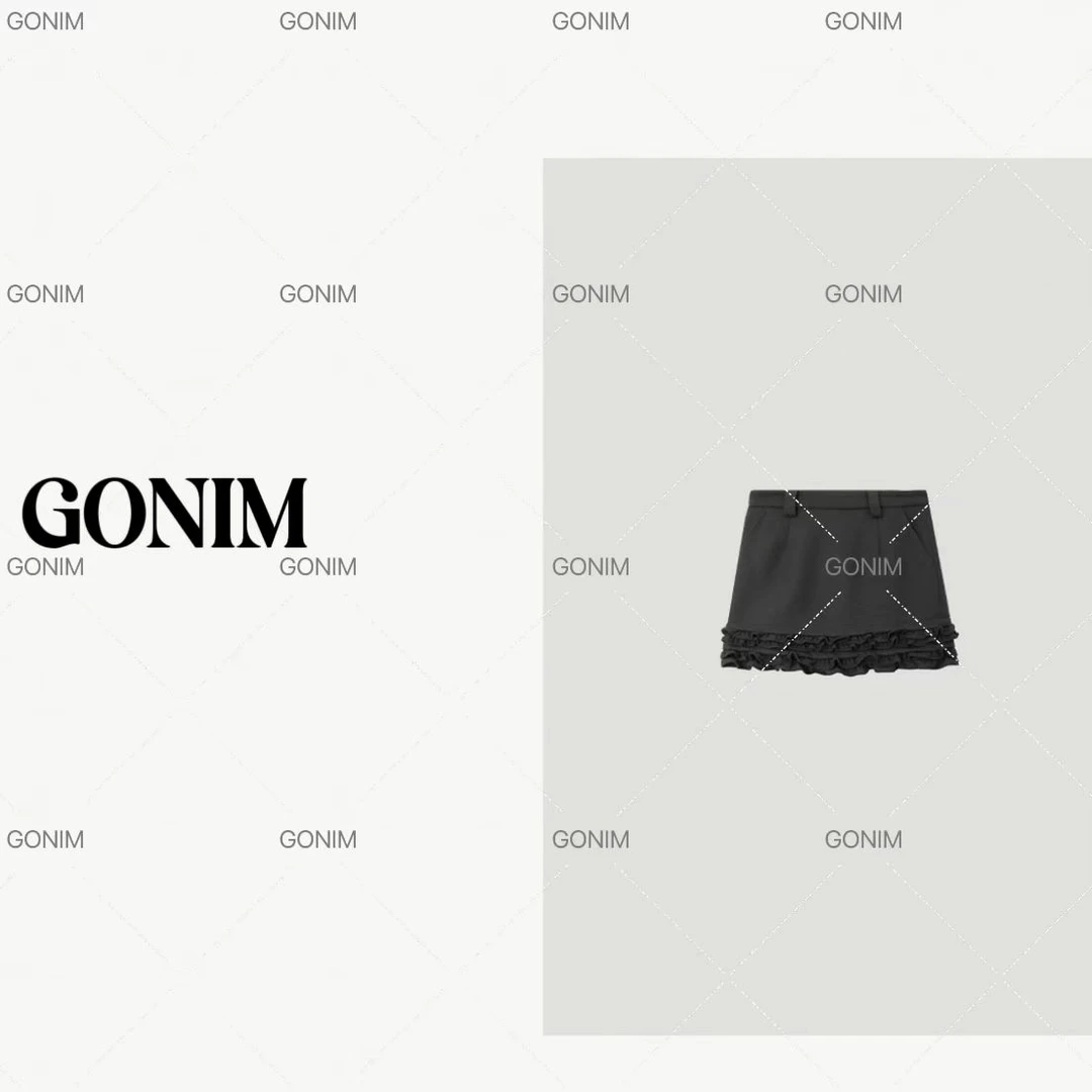 Gonim· "法式木耳‘’2024秋冬新款高腰显瘦减龄百搭时尚半身裙子女