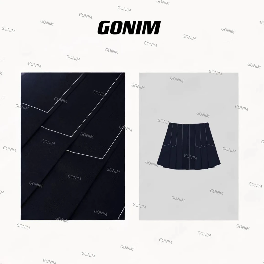 Gonim· "蓝风琴“”新品女款设计感百褶明线高腰显瘦半身裙时尚夏季