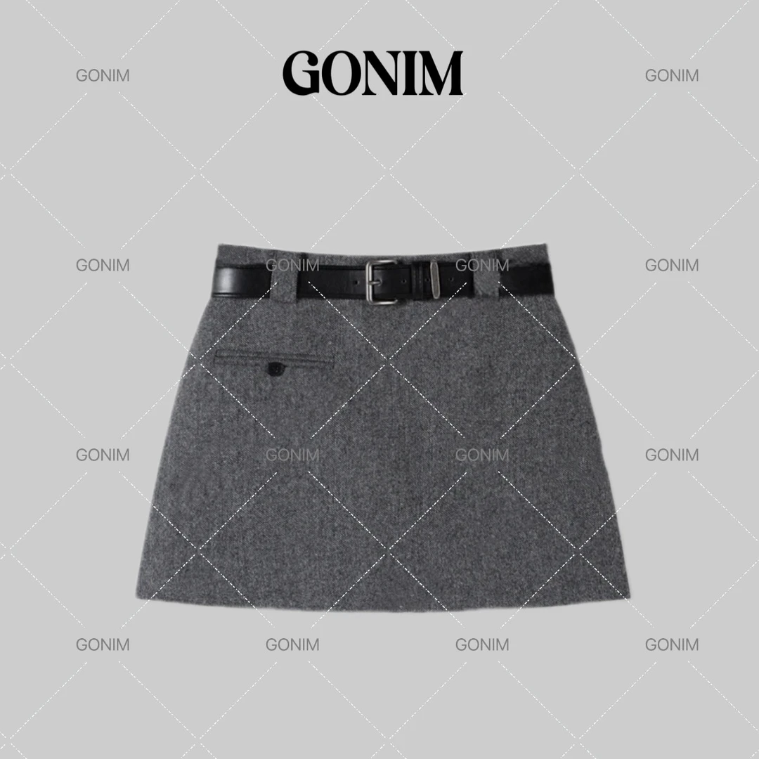 Gonim· "带腰带‘’2024秋冬半身百搭裙高腰裙百搭简约半裙