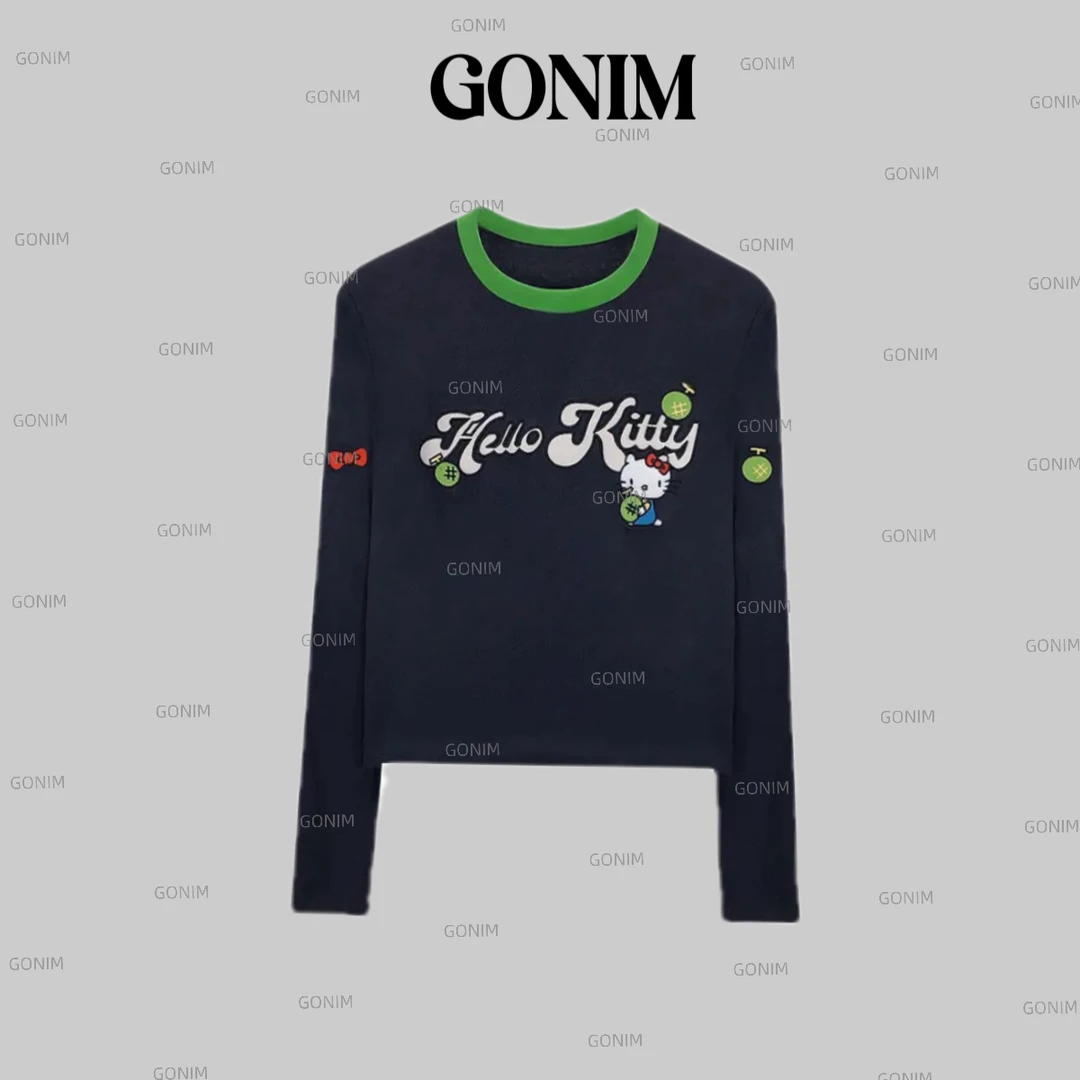 Gonim·“字母KT猫” 2024秋季穿搭新款拼色时尚字母舒适上衣设计师