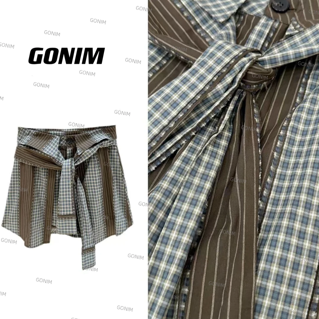 Gonim· "莫莉花园"夏季半裙群裤格子格纹半身裤千里莺啼绿映红