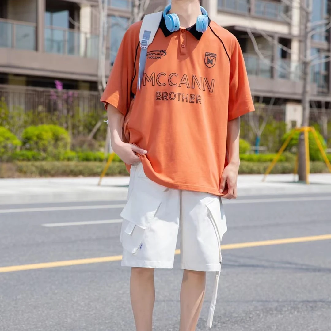 6633 橘红 青少年 潮牌POLO衫
