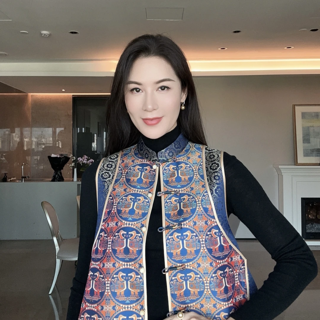 【张和才.联珠对雁】非遗蜀锦拼接宋锦马甲CD2167669