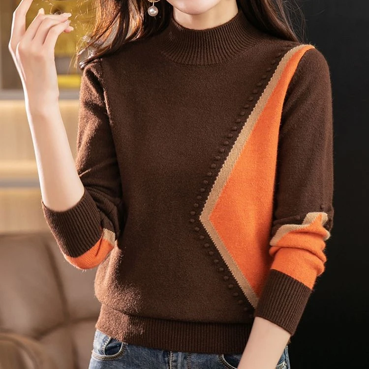 毛衣女时尚打底衫2023年秋冬新款套头百搭半高领长袖针织打底衫