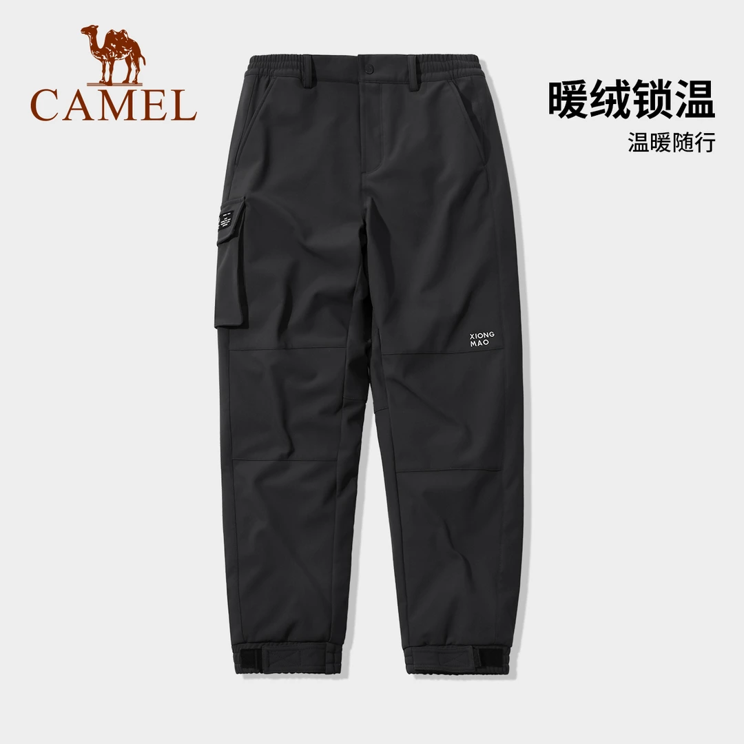 骆驼户外软壳裤男女2025秋冬防风加绒保暖束脚工装裤A13CA49062