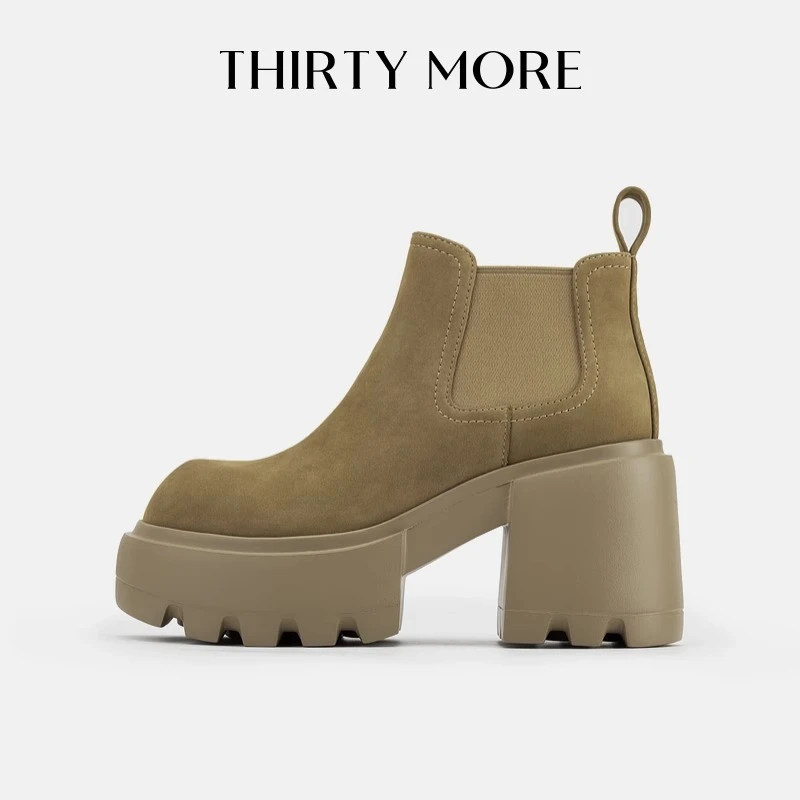 【慕斯蛋糕】ThirtyMore复古切尔西短靴早秋新款增高短筒靴