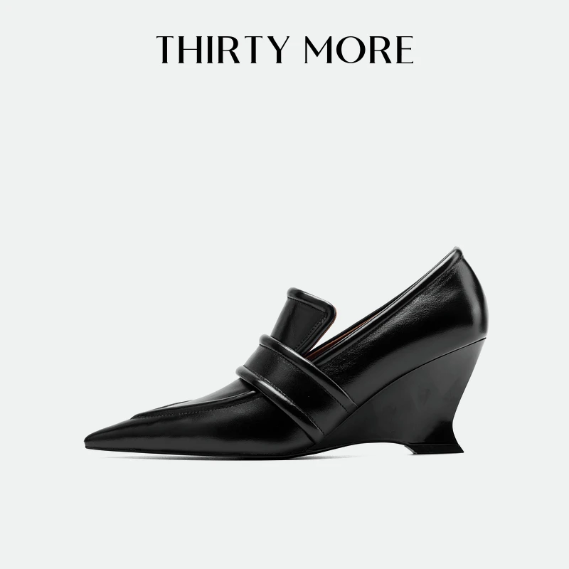 Thirty More尖头小皮鞋女2024早秋新款复古浅口单鞋性感高跟女鞋