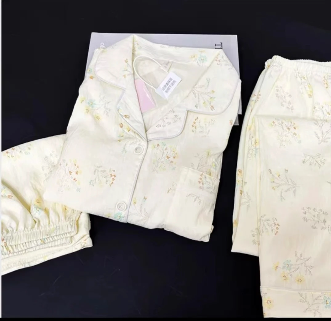 夏季碎花三件套印花睡衣家居服女套装2025新款短袖三件套NN105