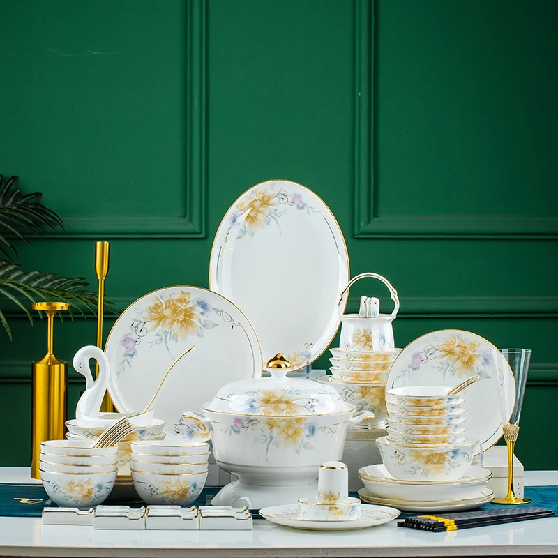 永景壹陶陶瓷餐具轻奢高档碗盘家用中式金边餐具景德镇陶瓷碗盘碟