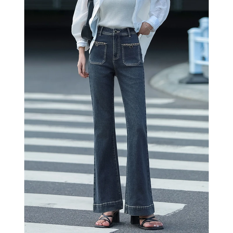 【小云总专属】德·玛纳秋港风轻复古金属装饰遮肉舒适休闲女牛仔裤