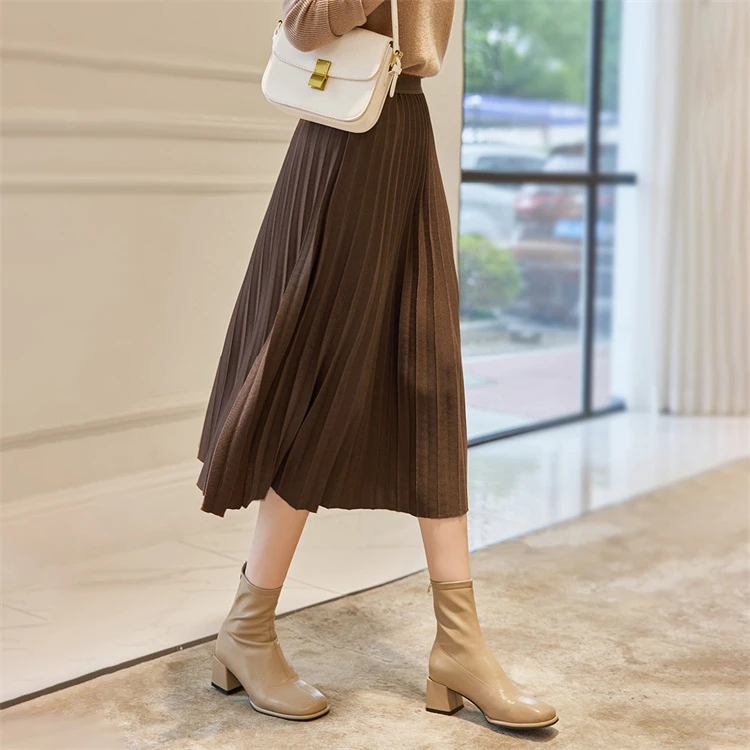 dme德·玛纳百褶半裙新款松紧腰半身裙长款百褶裙半身裙