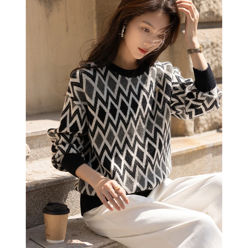 dme德·玛纳格纹灵感衣橱冬复古书卷气拼色线衫针织衫