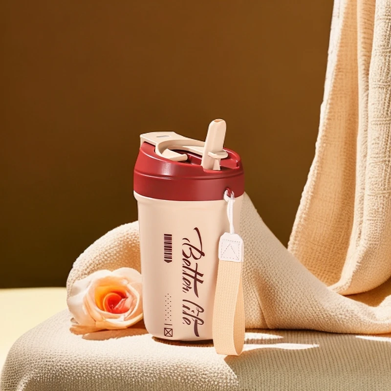 流行时尚简约款可爱双饮随手杯便携吸管杯咖啡杯子礼品女士家用