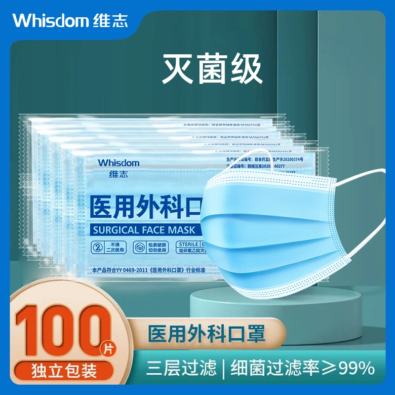 维志医用外科口罩独立包装一次性夏季三层级别防护成人舒适亲肤