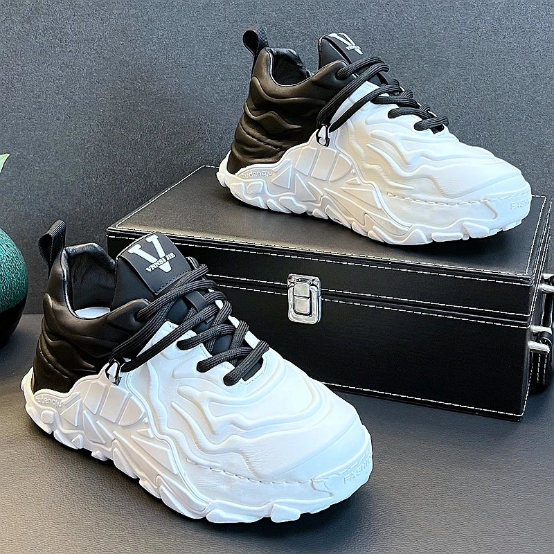 白色运动鞋男2024新款老爹鞋时尚潮流休闲鞋厚底增高男鞋面包鞋潮