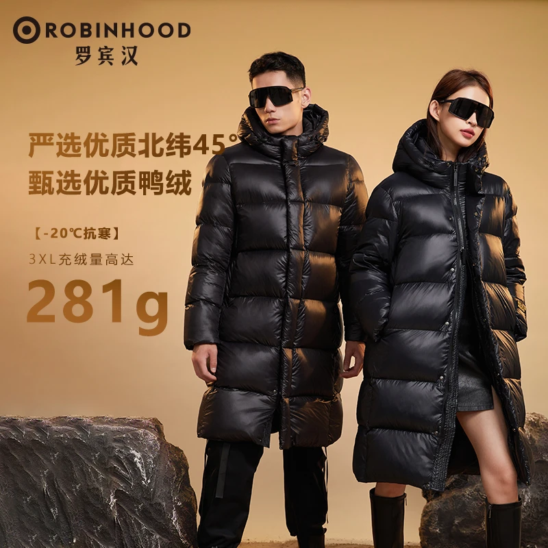 【ROBINHOOD/罗宾汉】热力感鸭绒黑色金标保暖情侣休闲长款羽绒服