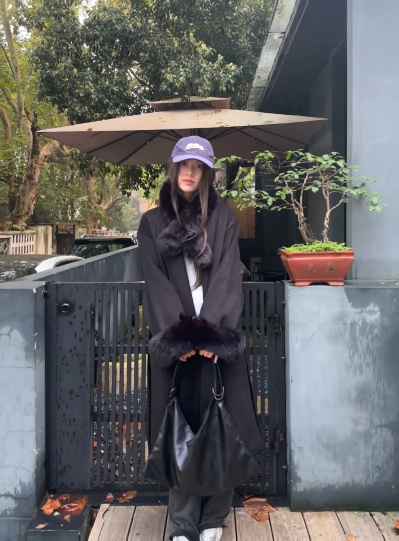 【小余专属】COCO YVONNE女秋冬韩剧白色大衣韩版气质葡萄羊毛大衣