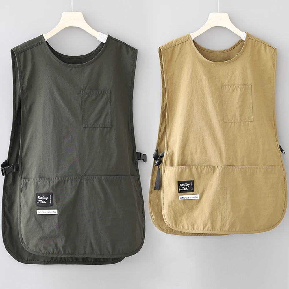 薄款无袖马甲式工装围裙可定制logo耐脏防水餐饮店奶茶店工作服