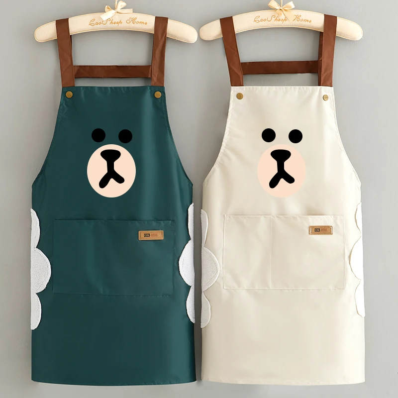 时尚简约围裙防水防油擦手印制logo家用厨房做饭无袖围腰工作服女