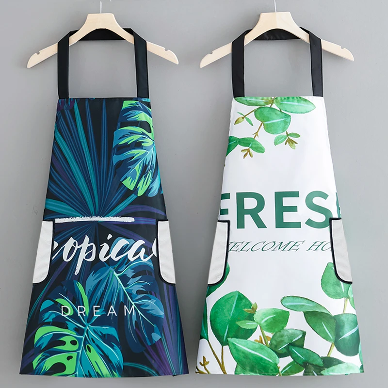 无袖挂脖新款围裙擦手口袋设计防水防油夏季清新家用做饭罩衣围腰