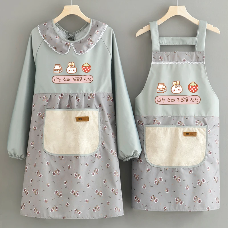 背带围腰围裙擦手兜设计家用做饭厨房工作服防水防油韩系小清新女