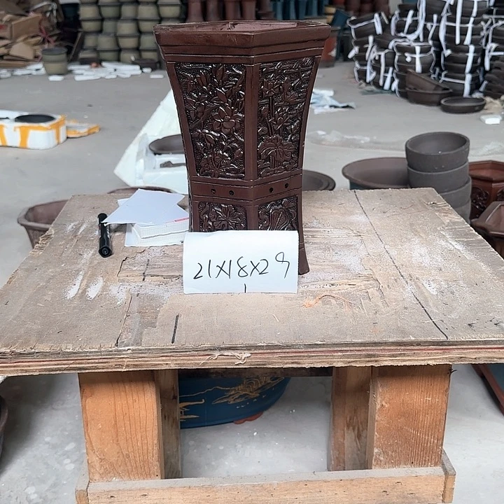 紫砂20CM（含）-50CM（不含）仿古束腰六方小号
