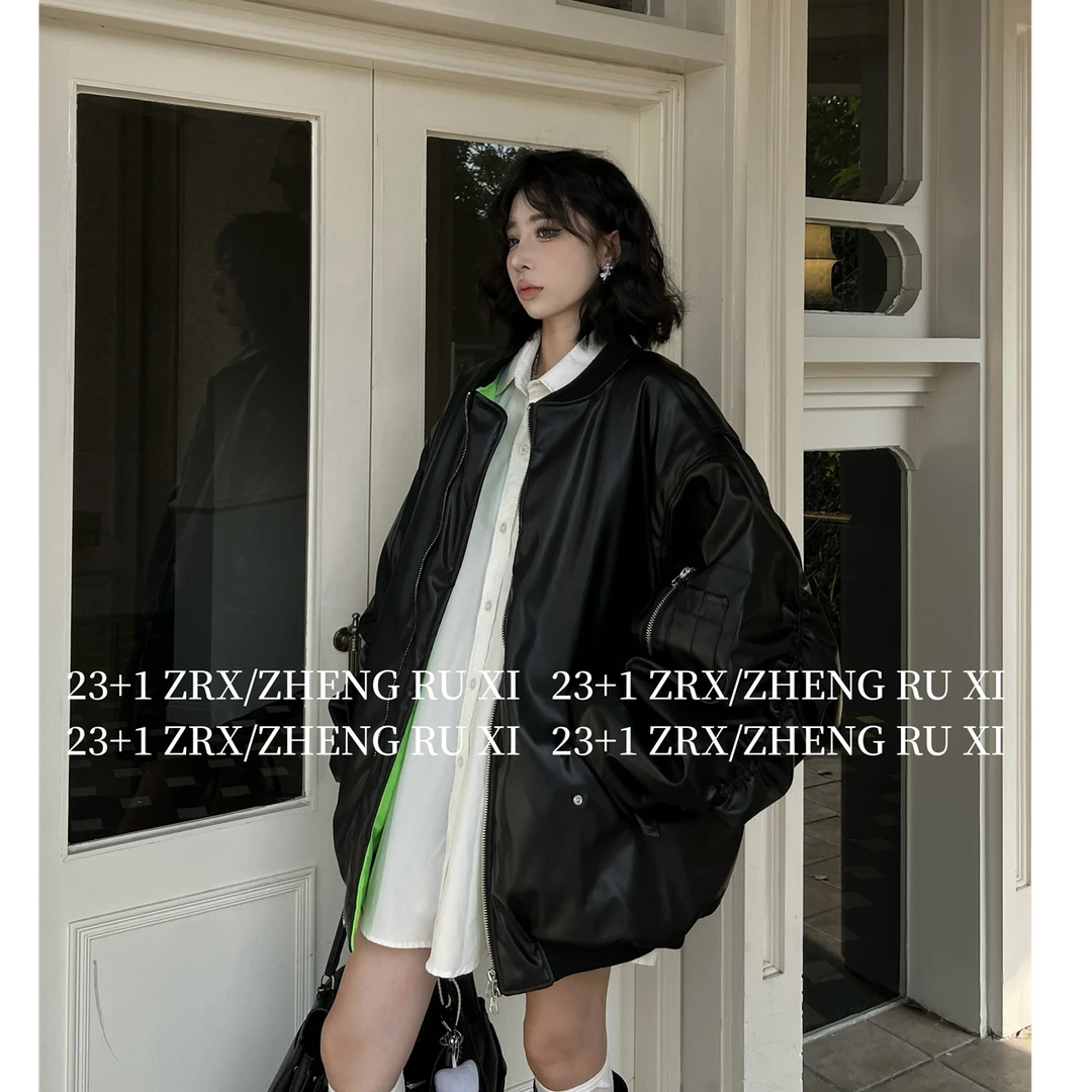 付新博女装PU皮两面穿棉服宽松情侣加棉保暖夹克棉衣外套13487