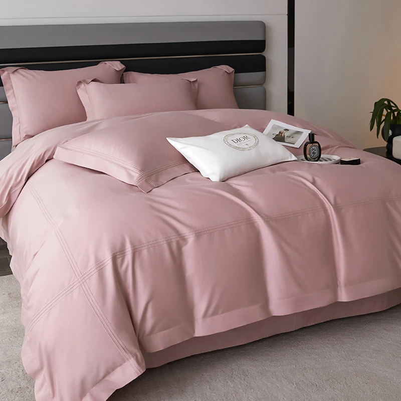 轻奢高级感全棉四件套真正100%纯棉被套纯色床单床笠裸睡床上用品