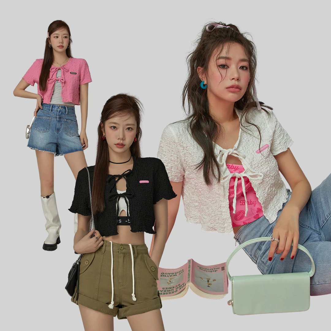 D005【金拐子专属】CHUU褶皱系带设计木耳边甜辣风外套-F