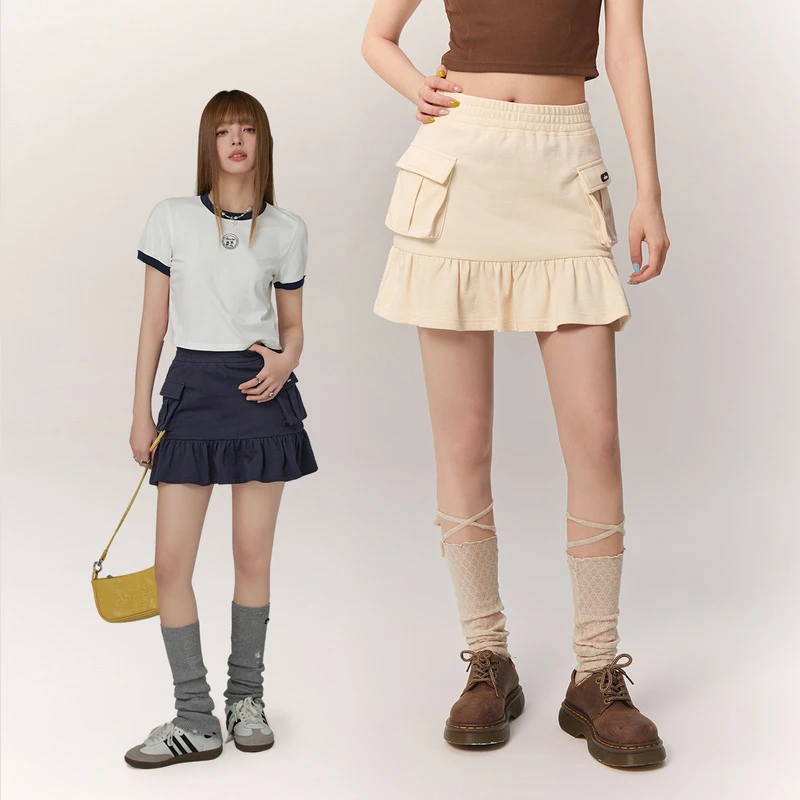 D009【金拐子专属】CHUU松紧腰工装口袋设计鱼尾包臀A字半身裙-F