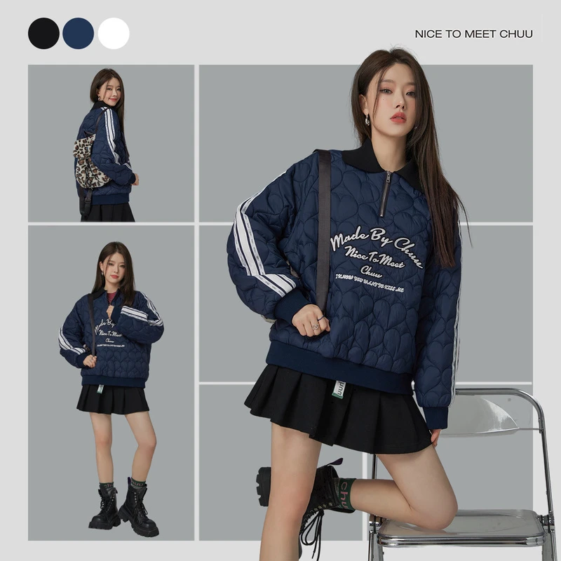 4303【金拐子专属】CHUU设计感夹棉字母休闲感翻领棉服-F