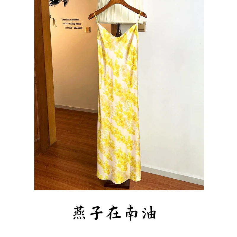 【燕子在南油源头工厂】130裙长夏季时尚修身醋酸印花吊带裙1093