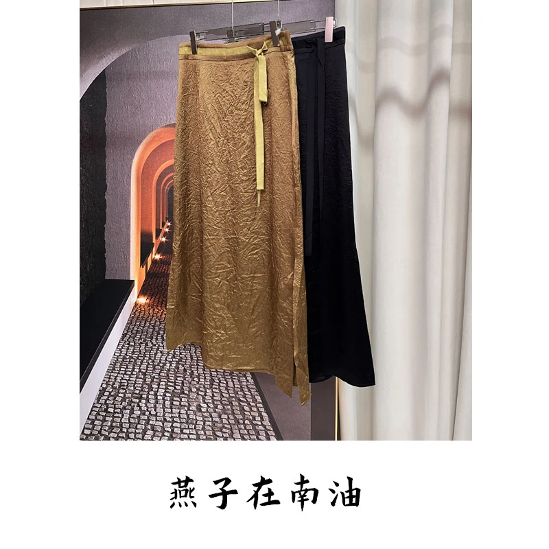 【燕子在南油】时尚气质醋酸高温压绉飘带女装半身裙1169