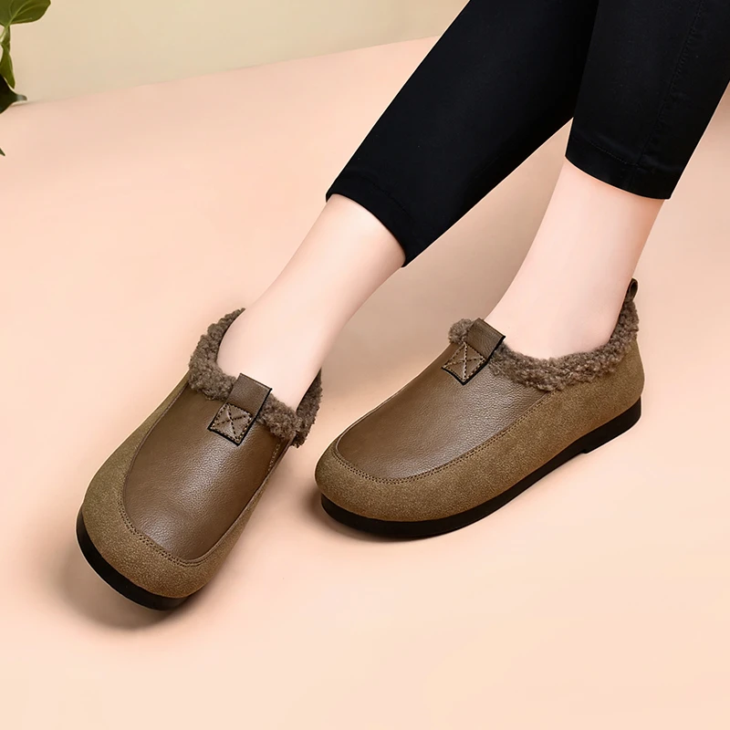 老北京棉鞋女秋冬加绒妈妈鞋中老年防滑羊羔毛一脚蹬豆豆鞋女鞋