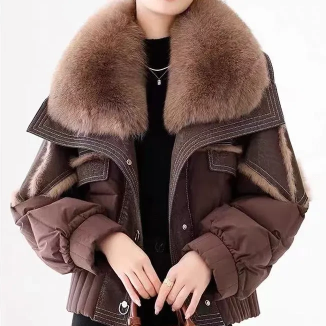 FALAD-X2388新款可拆卸狐狸毛领冬季高端冬季短款时尚轻奢鹅绒服