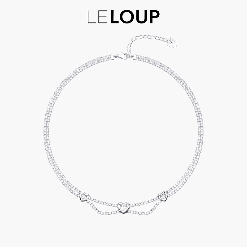 LELOUP 铜合金合成锆石项链 跳动的心系列三颗爱心双层choker时尚